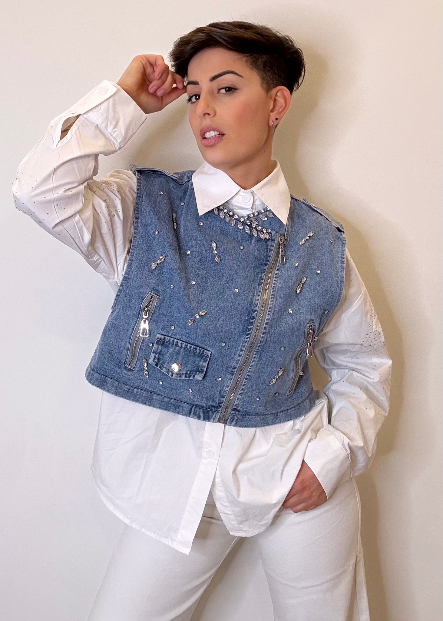 Camicia Donna Camicia Oversize E Gilet Completo Camicia E Gilet In